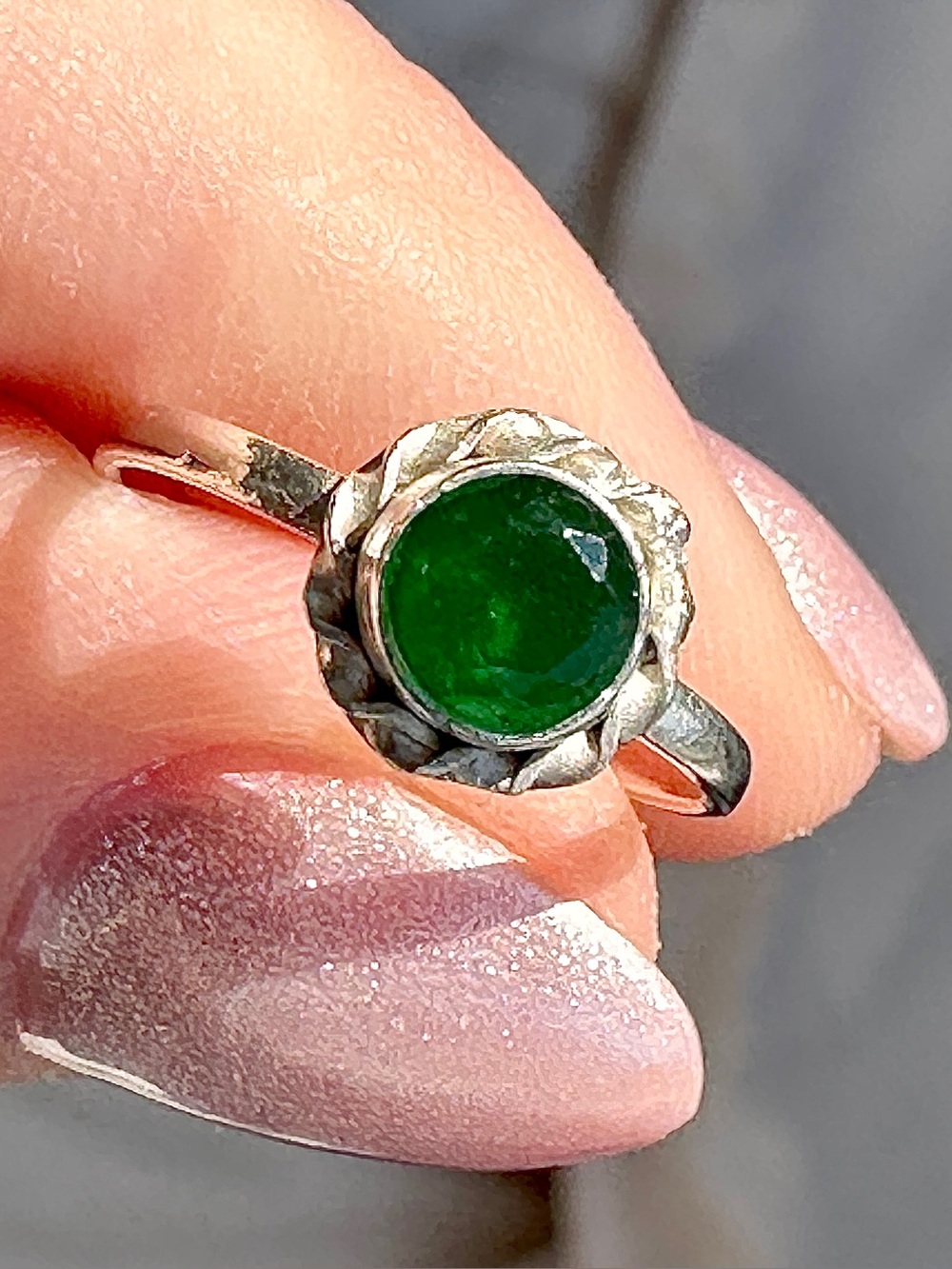 Vintage Genuine Emerald 925 Silver Pinky Ring